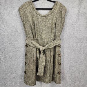 BCBGeneration Womens Size Large Beige Wool Blend Tweed Belted Dress Side Buttons